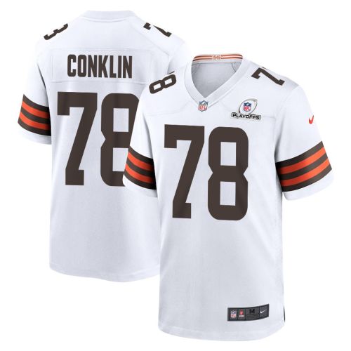 Jack Conklin 78 Cleveland Browns 2023 Playoffs Patch Game Men Jersey - White