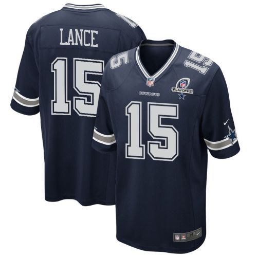 Trey Lance 15 Dallas Cowboys 2023 Playoffs Patch Game Men Jersey - Navy