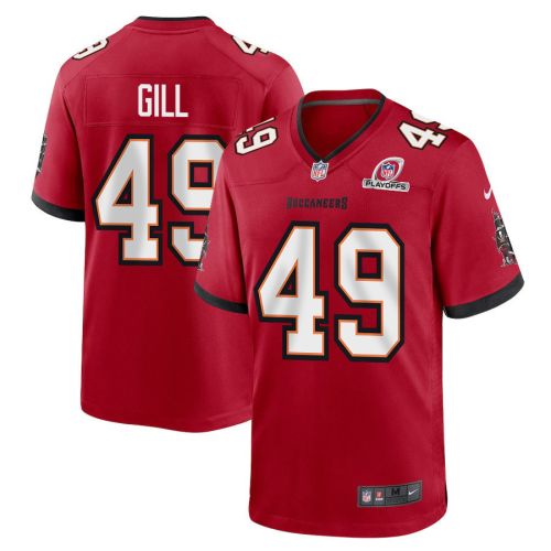 Cam Gill 49 Tampa Bay Buccaneers 2023 Playoffs Patch Game Men Jersey - Red