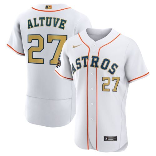 Jose Altuve 27 Houston Astros 2023 Gold Collection Player Elite Jersey - White