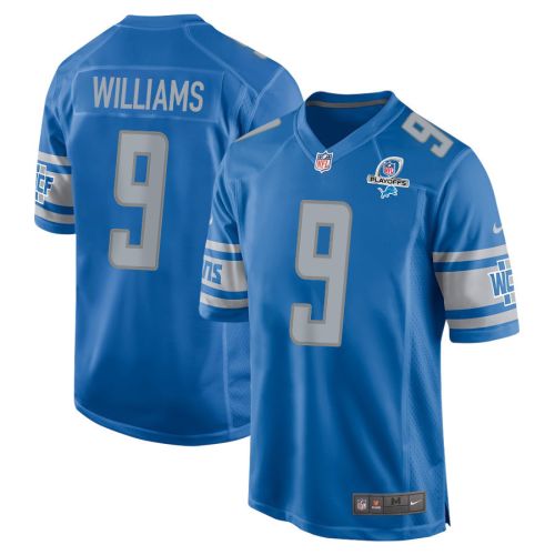 Jameson Williams 9 Detroit Lions 2023 Playoffs Patch Game Men Jersey - Blue