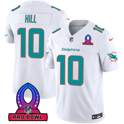 Tyreek Hill 10 Miami Dolphins 2024 Pro Bowl Patch Game Men Jersey - White