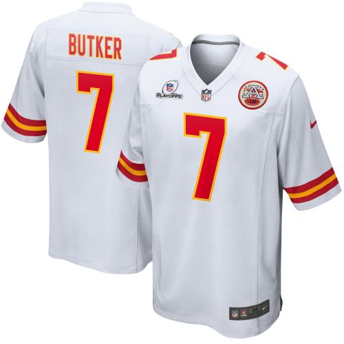 Harrison Butker 7 Kansas City Chiefs 2023 Playoffs Patch Game Men Jersey - White