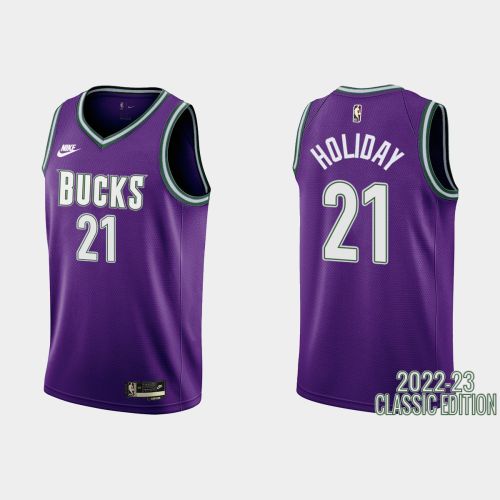 Milwaukee Bucks Jrue Holiday 21 2022-23 Classic Edition Purple Men Jersey