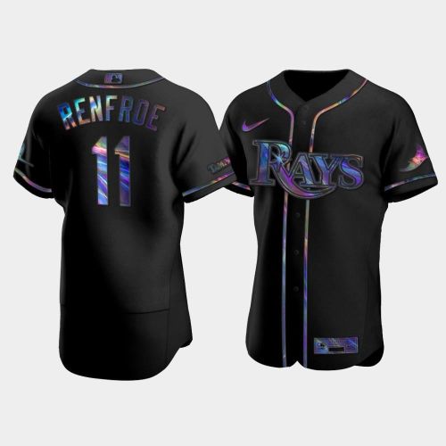 Men's Tampa Bay Rays Hunter Renfroe 11 Black Holographic Golden Edition Jersey Jersey