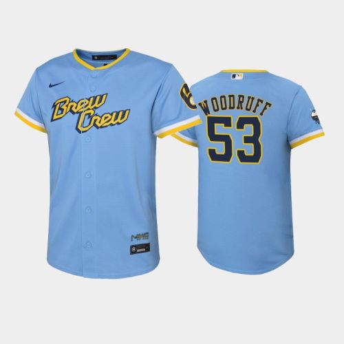 2022-23 City Connect Youth Milwaukee Brewers Brandon Woodruff 53 Brandon Woodruff Jersey - Powder Blue