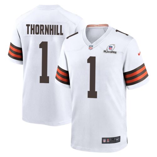 Juan Thornhill 1 Cleveland Browns 2023 Playoffs Patch Game Men Jersey - White