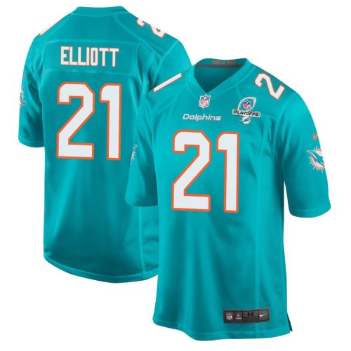 DeShon Elliott 21 Miami Dolphins 2023 Playoffs Patch Game Men Jersey - Aqua