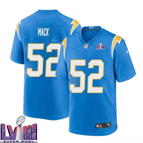 Khalil Mack 52 Los Angeles Chargers Super Bowl LVIII Men Home Game Jersey - Powder Blue