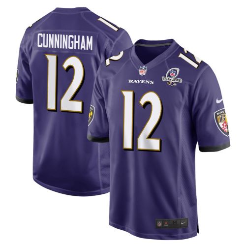 Malik Cunningham 12 Baltimore Ravens 2023 Playoffs Patch Game Men Jersey - Purple