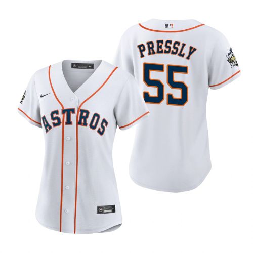 Women's Houston Astros Ryan Pressly 55 White 2022-23 World Series Jersey