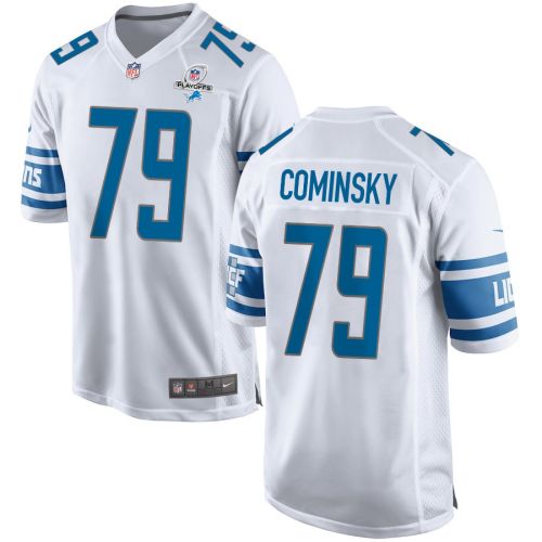 John Cominsky 79 Detroit Lions 2023 Playoffs Patch Game Men Jersey - White