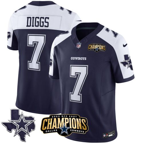 Trevon Diggs 7 Dallas Cowboys 2023 NFC East Champions Patch Alternate Game Men Jersey - Navy