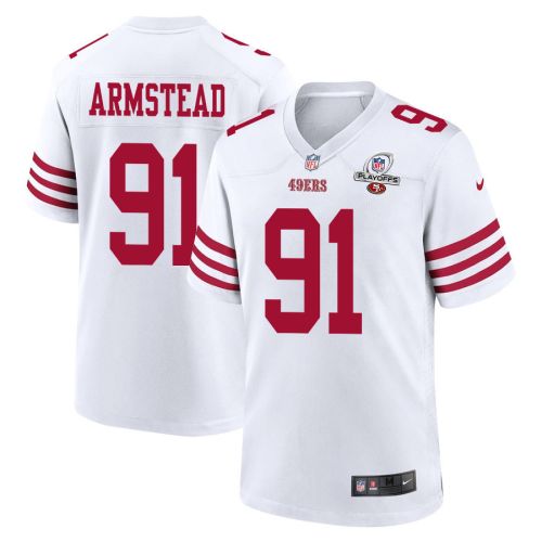 Arik Armstead 91 San Francisco 49ers 2023 Playoffs Patch Game Men Jersey - White