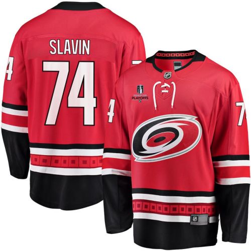 Jaccob Slavin 74 Carolina Hurricanes Stanley Cup 2023 Playoffs Patch Home Breakaway Men Jersey - Red