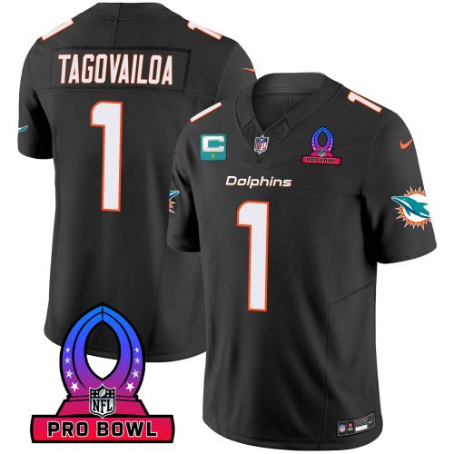 Tua Tagovailoa 1 Miami Dolphins 2024 Pro Bowl Patch Game Men Jersey - Black