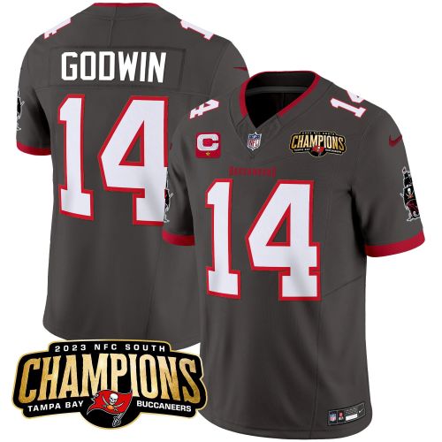 Chris Godwin 14 Tampa Bay Buccaneers 2023 NFC South Champions Patch Game Men Jersey - Pewter