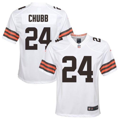 Nick Chubb 24 Cleveland Browns YOUTH Game Jersey - White