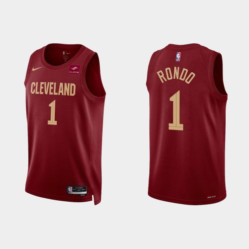 Gold is Back Cleveland Cavaliers 1 Rajon Rondo 2022-23 Icon Edition Wine Men Jersey