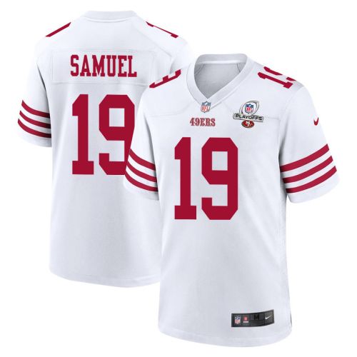 Deebo Samuel 19 San Francisco 49ers 2023 Playoffs Patch Game Men Jersey - White