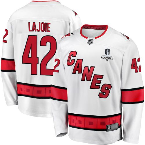 Maxime Lajoie 42 Carolina Hurricanes Stanley Cup 2023 Playoffs Patch Away Breakaway Men Jersey - White