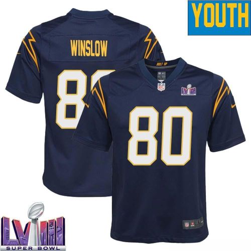 Kellen Winslow 80 Los Angeles Chargers Super Bowl LVIII YOUTH Alternate Game Jersey - Navy