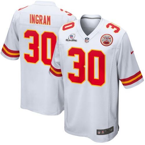 Keaontay Ingram 30 Kansas City Chiefs 2023 Playoffs Patch Game Men Jersey - White