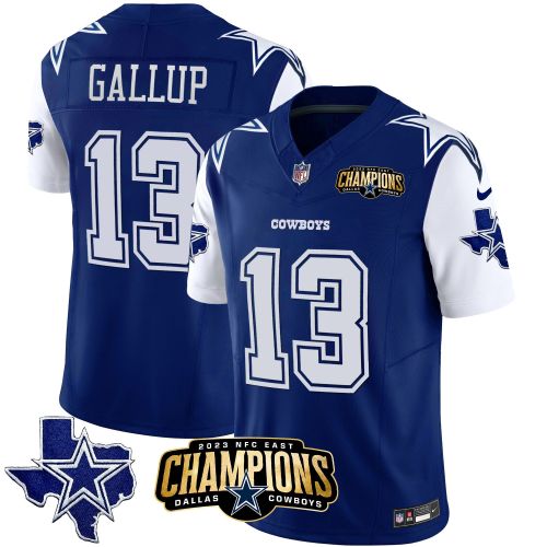 Michael Gallup 13 Dallas Cowboys 2023 NFC East Champions Patch Game Men Jersey - Royal