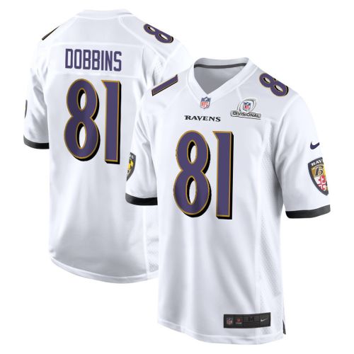 J.K. Dobbins 81 Baltimore Ravens 2024 Divisional Patch Game Men Jersey - White