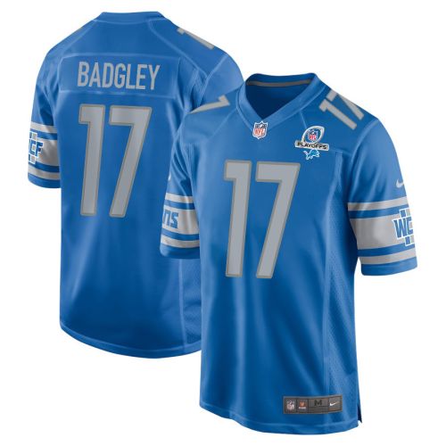 Michael Badgley 17 Detroit Lions 2023 Playoffs Patch Game Men Jersey - Blue