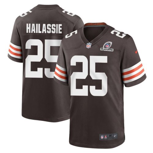 Kahlef Hailassie 25 Cleveland Browns 2023 Playoffs Patch Game Men Jersey - Brown