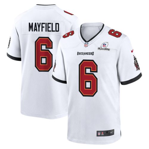 Baker Mayfield 6 Tampa Bay Buccaneers 2023 Playoffs Patch Game Men Jersey - White