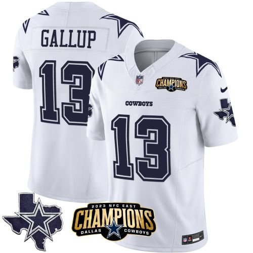 Michael Gallup 13 Dallas Cowboys 2023 NFC East Champions Patch Game Men Jersey - White