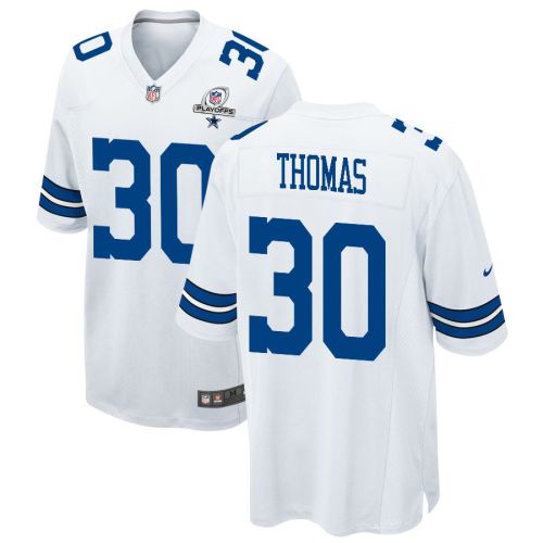 Juanyeh Thomas 30 Dallas Cowboys 2023 Playoffs Patch Game Men Jersey - White