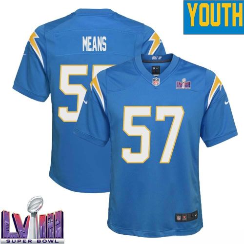 Natrone Means 57 Los Angeles Chargers Super Bowl LVIII YOUTH Home Game Jersey - Powder Blue