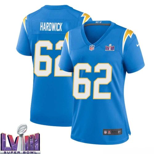 Nick Hardwick 62 Los Angeles Chargers Super Bowl LVIII Women Home Game Jersey - Powder Blue