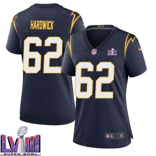 Nick Hardwick 62 Los Angeles Chargers Super Bowl LVIII Women Alternate Game Jersey - Navy