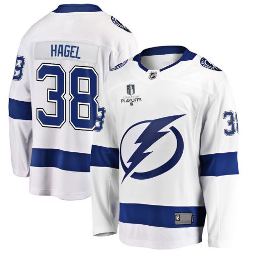 Brandon Hagel 38 Tampa Bay Lightning Stanley Cup 2023 Playoffs Patch Away Breakaway Men Jersey - White