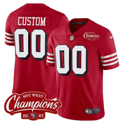 San Francisco 49ers 94 Throwback 2023 NFC West Champions Patch Game Men Custom Jersey - Red