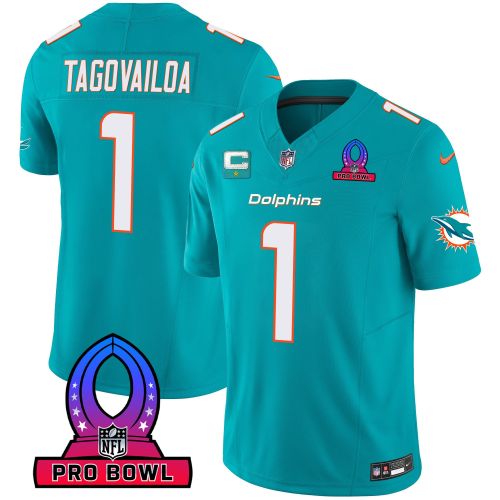 Tua Tagovailoa 1 Miami Dolphins 2024 Pro Bowl Patch Game Men Jersey - Aqua