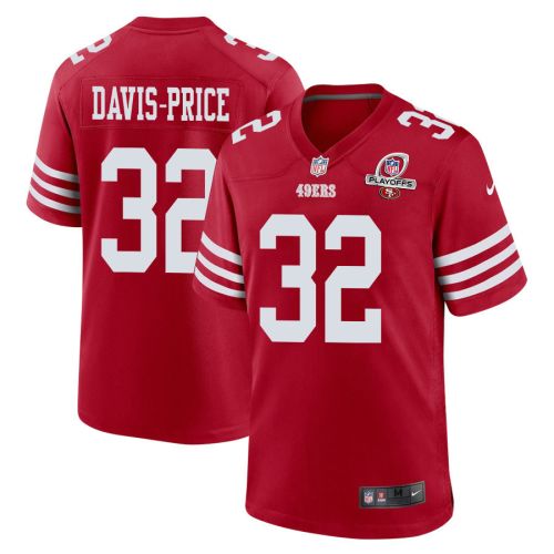 Tyrion Davis-Price 32 San Francisco 49ers 2023 Playoffs Patch Game Men Jersey - Scarlet