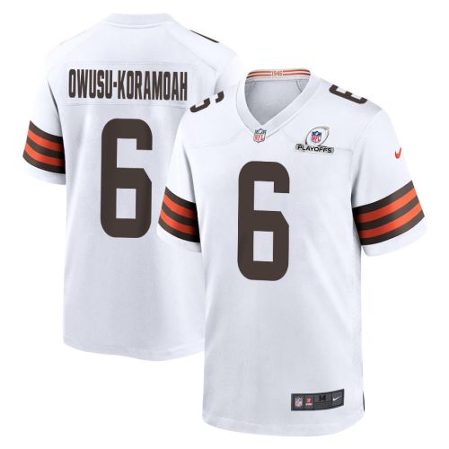 Jeremiah Owusu-Koramoah 6 Cleveland Browns 2023 Playoffs Patch Game Men Jersey - White