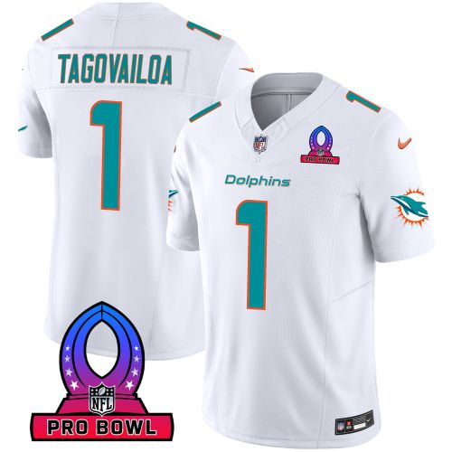 Tua Tagovailoa 1 Miami Dolphins 2024 Pro Bowl Patch Game Men Jersey - White