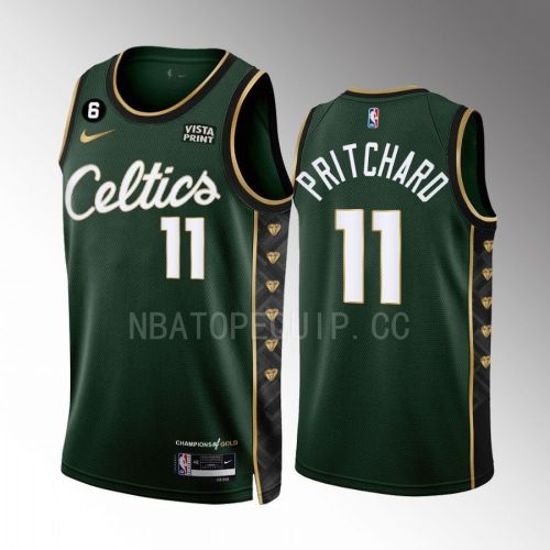 Payton Pritchard 11 Boston Celtics 2022-23 City Edition Green Men Jersey Honor Bill Russell 11 Gold Diamonds