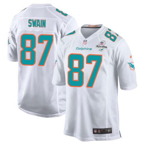 Freddie Swain 87 Miami Dolphins 2023 Playoffs Patch Game Men Jersey - White