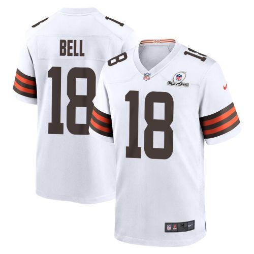 David Bell 18 Cleveland Browns 2023 Playoffs Patch Game Men Jersey - White