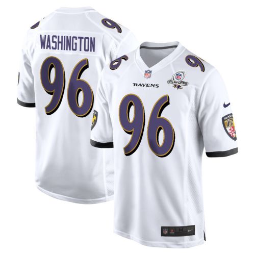 Broderick Washington 96 Baltimore Ravens 2023 Playoffs Patch Game Men Jersey - White