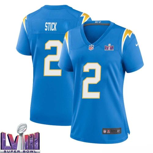 Easton Stick 2 Los Angeles Chargers Super Bowl LVIII Women Home Game Jersey - Powder Blue