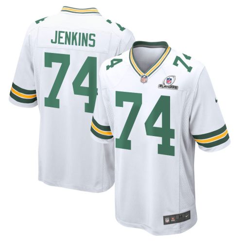 Elgton Jenkins 74 Green Bay Packers 2023 Playoffs Patch Game Men Jersey - White