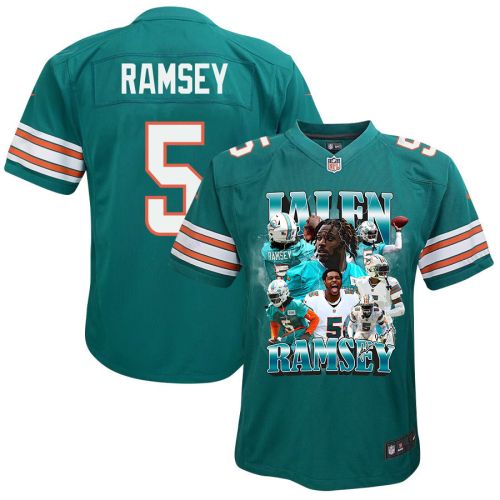 Jalen Ramsey 5 Signed Miami Dolphins Alternate Game YOUTH Jersey - Aqua V2